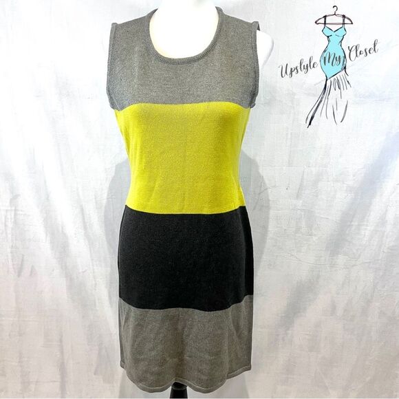 Calvin Klein gray yellow and black color block knit sweater dress size medium - Picture 1 of 4